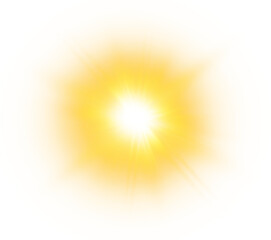 Bright sun with glowing rays isolated on transparent background png for summer designs and sunny weather concepts