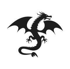 Majestic black dragon silhouette winged creature mythical beast