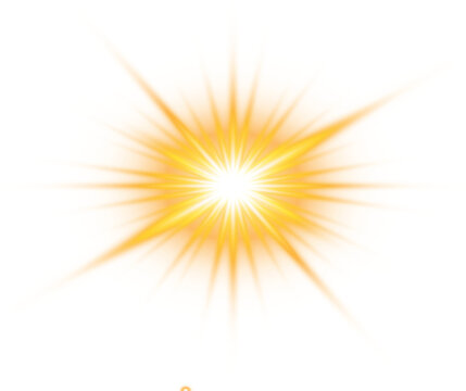 Bright yellow starburst effect isolated on transparent background radiating light energy with glowing sun rays and flare png