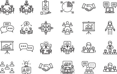 Business meeting icons teamwork collaboration strategy planning