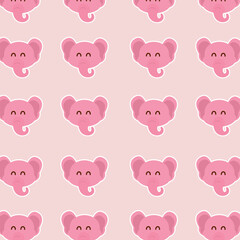 Elephant seamless pattern with pink background. Animal illustration. Cute kid decoration