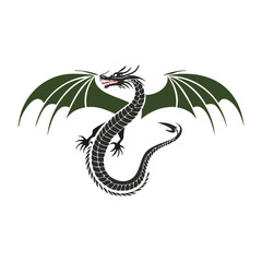 Fototapeta premium Majestic black dragon with green wings soaring