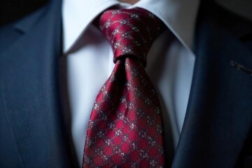 Close-up shot of a classic necktie, intricately woven with a subtle pattern, elegantly knotted and ready to be worn Perfect for fashion, business, and formal attire imagery , meeting, attire