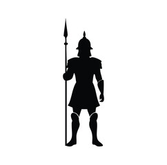 Silhouetted medieval warrior holding spear