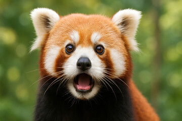 Fototapeta premium A red panda gazes into the camera.