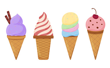 Colorful ice cream cones arranged in a delightful summer display