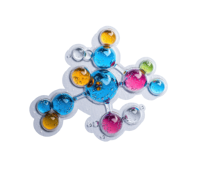 Colorful molecular structure arrangement for scientific studies, cut out transparent