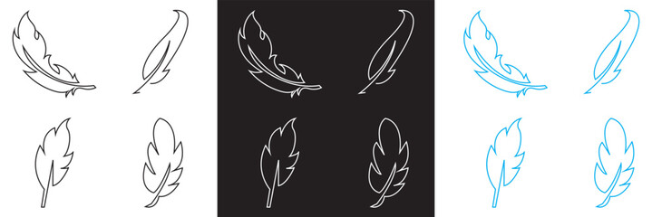 Fototapeta premium Bird Feather icon. Black, white and blue quill feather icon. Vector for websites, mobile interfaces, presentations, banner, visual branding etc. Vector illustration. EPS 10 
