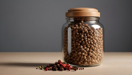 Glass Jar of Spices with Wooden Lid on Minimalist Tabletop