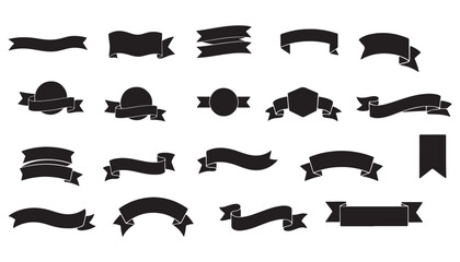 Ribbon banner set versatile black ribbons with ornamental designs for branding and graphic projects