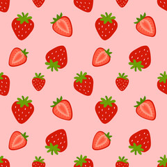 Seamless Strawberry Pattern on Pink Background