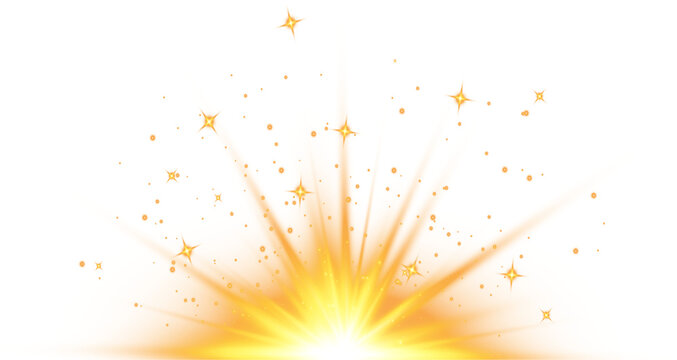 Golden radiance burst with sparkling stars isolated on transparent background png for festive celebrations and design elements