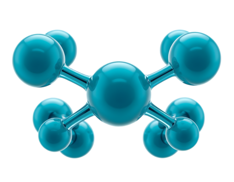 Abstract molecule model, teal spheres, science