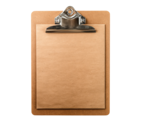 Blank clipboard for creative ideas and organization tasks, cut out transparent