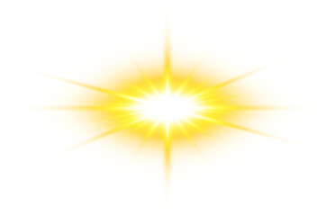 Golden starburst effect with bright yellow background isolated on transparent background png file