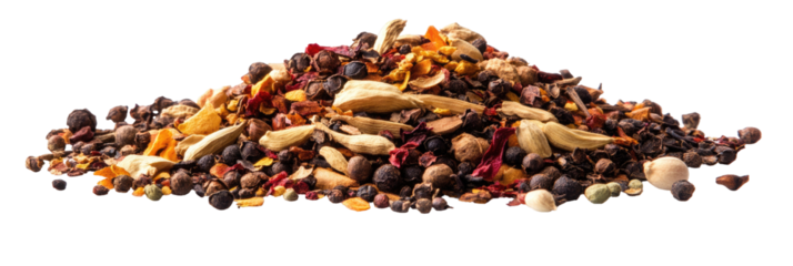Pile of colorful dried spices isolated on transparent background