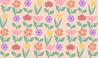a pattern composed of pastel flower with light orange background , design for fabric or various pattern printing works.