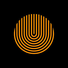 Modern abstract geometric logo design featuring orange circular stripes on black background
