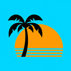 Minimalist palm tree silhouette at sunset tropical beach vacation logo concept