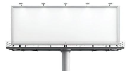 Blank billboard, metallic structure, mounted on a pole isolated on transparent background