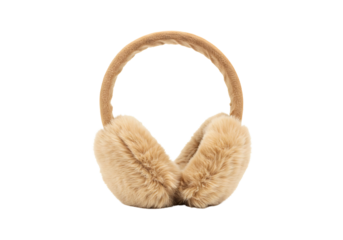 Pink faux fur earmuffs isolated on transparent background