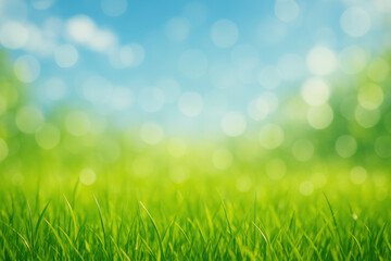 Obraz premium A playful dog jumping joyfully on green grass under a clear blue sky.