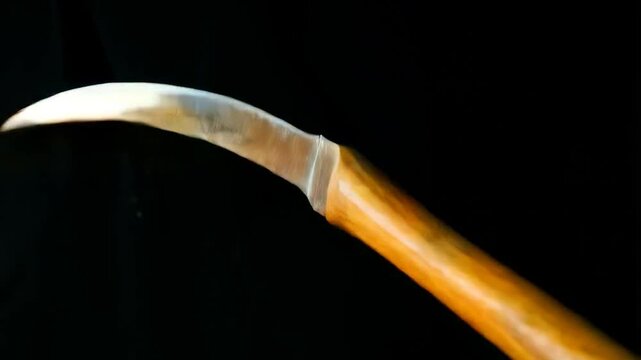 Curved blade knife with wooden handle