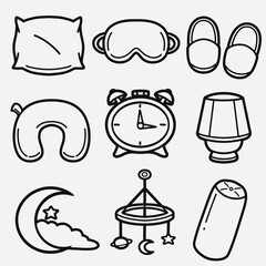 set of bedtime decoration with outline style good for icon, symbol, element design, coloring book, coloring page, etc