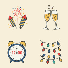Obraz premium Global New Year Celebrations Icons Set