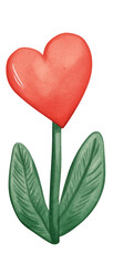 Vibrant heart shaped flower with red bloom and green leaves, symbolizing love and affection, perfect for various creative projects