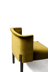 Close up view of modern olive green velvet chair with dark brown legs. Please see some similar pictures from my portfolio