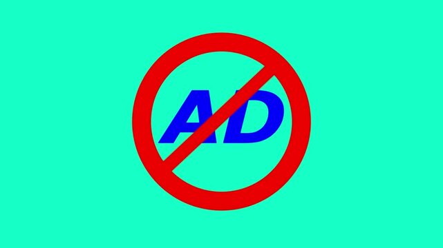 Warning Against Ads Symbol with Red Prohibition Sign Animation on Green Background.no entry icon animation .