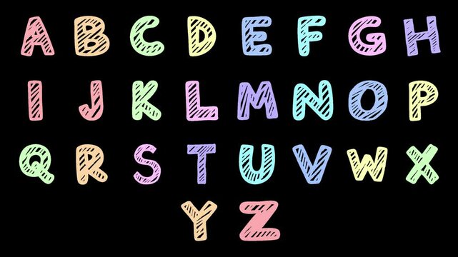 hand drawn alphabet sicker animation motion graphic with green screen Background. High resolution, Ultra High Definition, 4k video