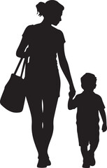 Silhouette design of working mother and son
