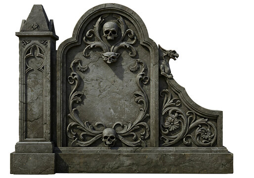 Gothic stone archway with angels and gargoyles isolated on transparent background