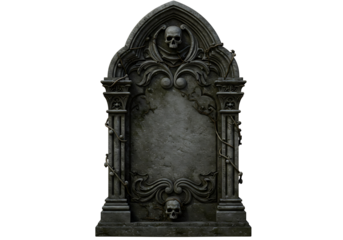 Gothic stone archway with angels and gargoyles isolated on transparent background