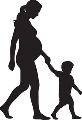 Silhouette design of pregnant mother and child