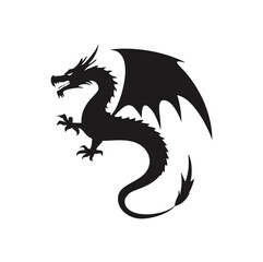 Majestic black dragon silhouette winged creature mythical beast