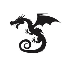 Majestic black dragon silhouette fantasy creature mythical beast