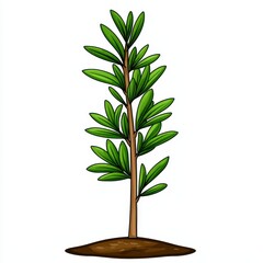 Young Green Tree in Soil, Simple Pixel Art Illustration