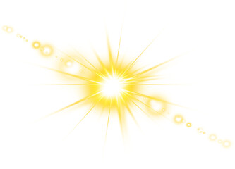 Yellow background with bright light burst and lens flare isolated on transparent background png