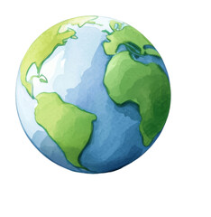 Colorful globe illustration featuring continents green and blue tones, showcasing watercolor style that evokes sense of creativity and exploration