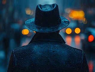 A stealthy private investigator blending into a crowded city street scanning for suspects