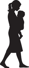 Silhouette of mother and sleepy child walking together