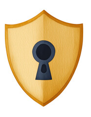 Digital shield design featuring keyhole, symbolizing security and protection. shield is golden with textured appearance, conveying sense of safety