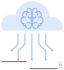Brain connected to circuits within a cloud represents artificial intelligence, data processing, and machine learning. Ideal for technology, innovation, cloud computing, automation, AI, neuroscience