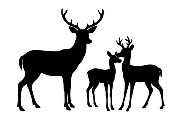 Fototapeta premium Minimalist Black and White Silhouette of a Deer Family in Natural Wildlife Landscape
