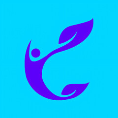 Abstract symbol representing wellness and harmony with nature on a bright blue background