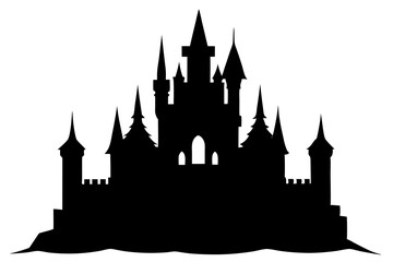 Fototapeta premium Majestic Dark Silhouette of a Grand Castle with Spires in a Fantasy Fairytale Setting