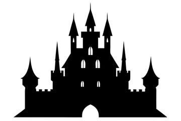 Obraz premium Majestic Dark Silhouette of a Grand Castle with Spires in a Fantasy Fairytale Setting